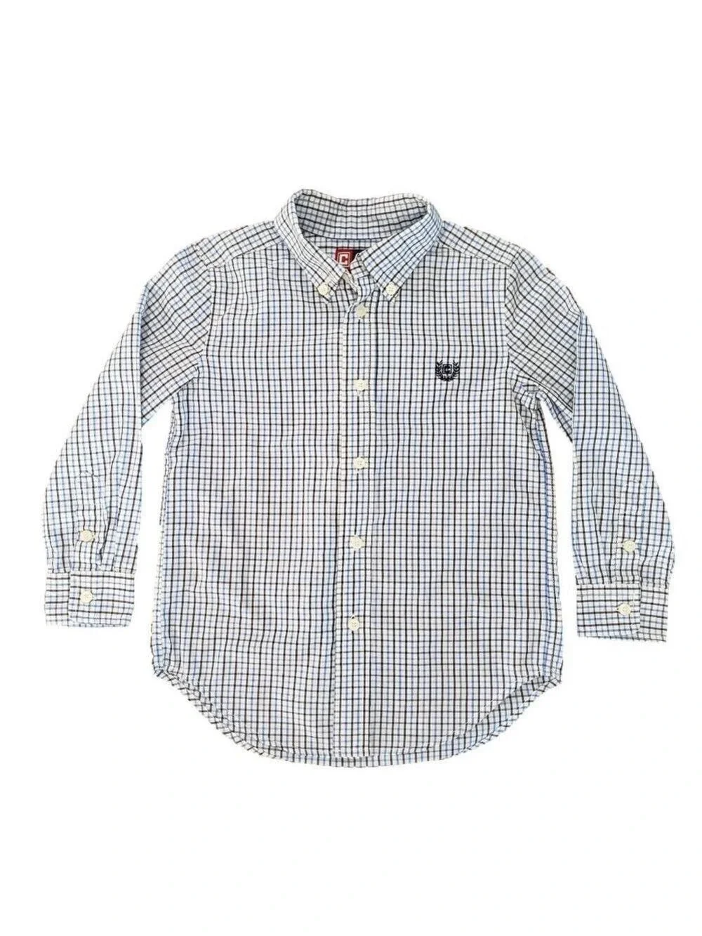 Chaps Boys Small Plaid Shirt Blue Button Down Size 5/6 Long Sleeve